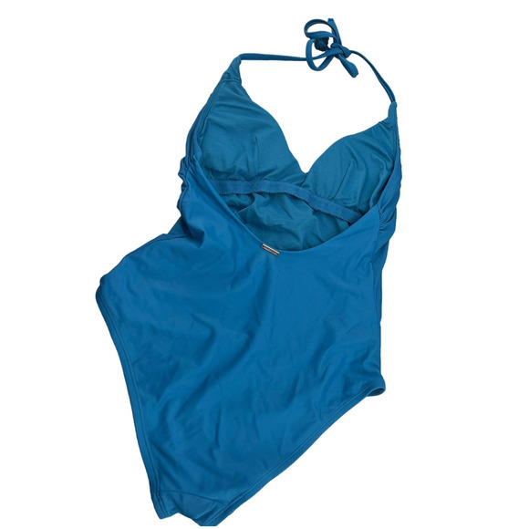 Wallflower Emily Embroidered Flower One-Piece Halter Swimsuit - Blue-Women Small - Picture 6 of 8